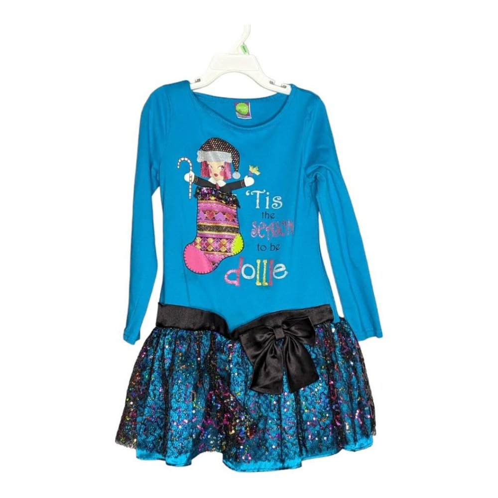 Dollie & Me Blue & Black Long Sleeve Dress Size 8